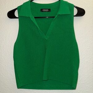 Green Ribbed Collared Tank Top